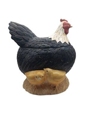 Sakura Warren Kimble Henny Penny Hand Painted Cookie Jar Hen On Nest W/ Chicks
